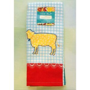 Pioneer Woman Cow Bird Kitchen Towel Set Vintage Farm Country Gingham 2pc